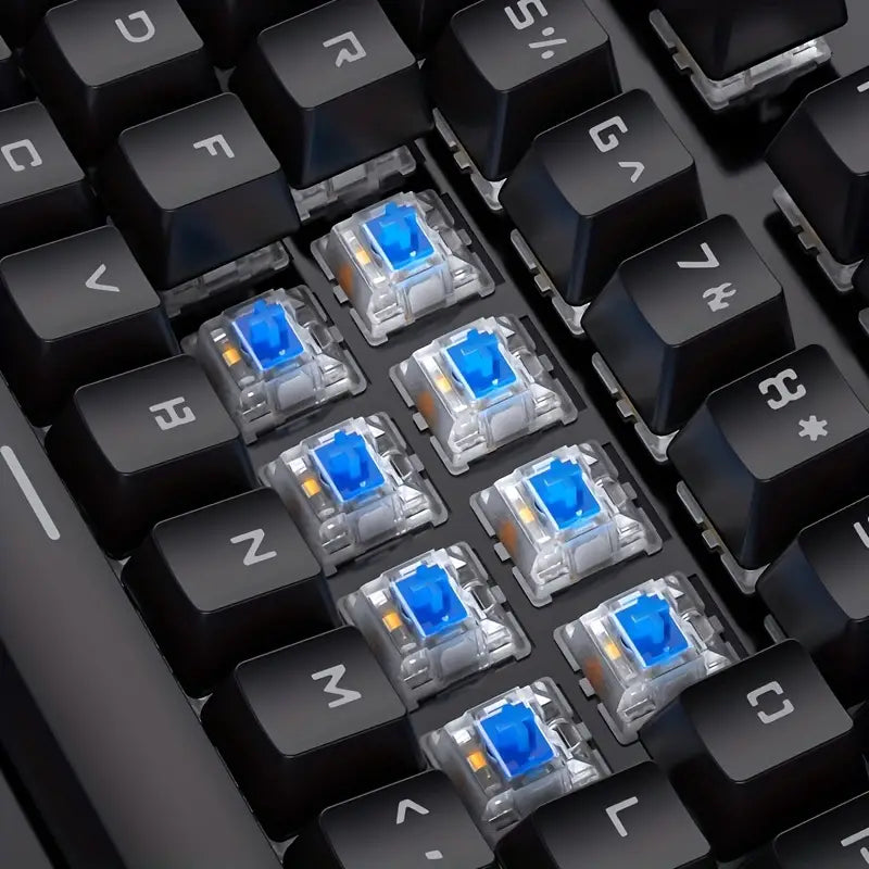 NNETM Caller Mechanical Keyboard - 104 Keys, Green Axis, Backlit, Wired USB, Black [Green Axis]