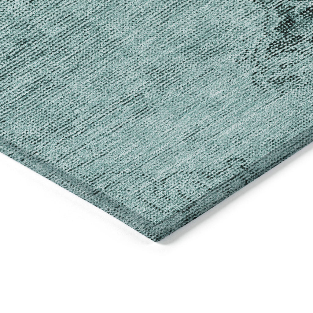 5' X 8' Teal Blue Turquoise And Charcoal Oriental Washable Indoor Outdoor Area Rug