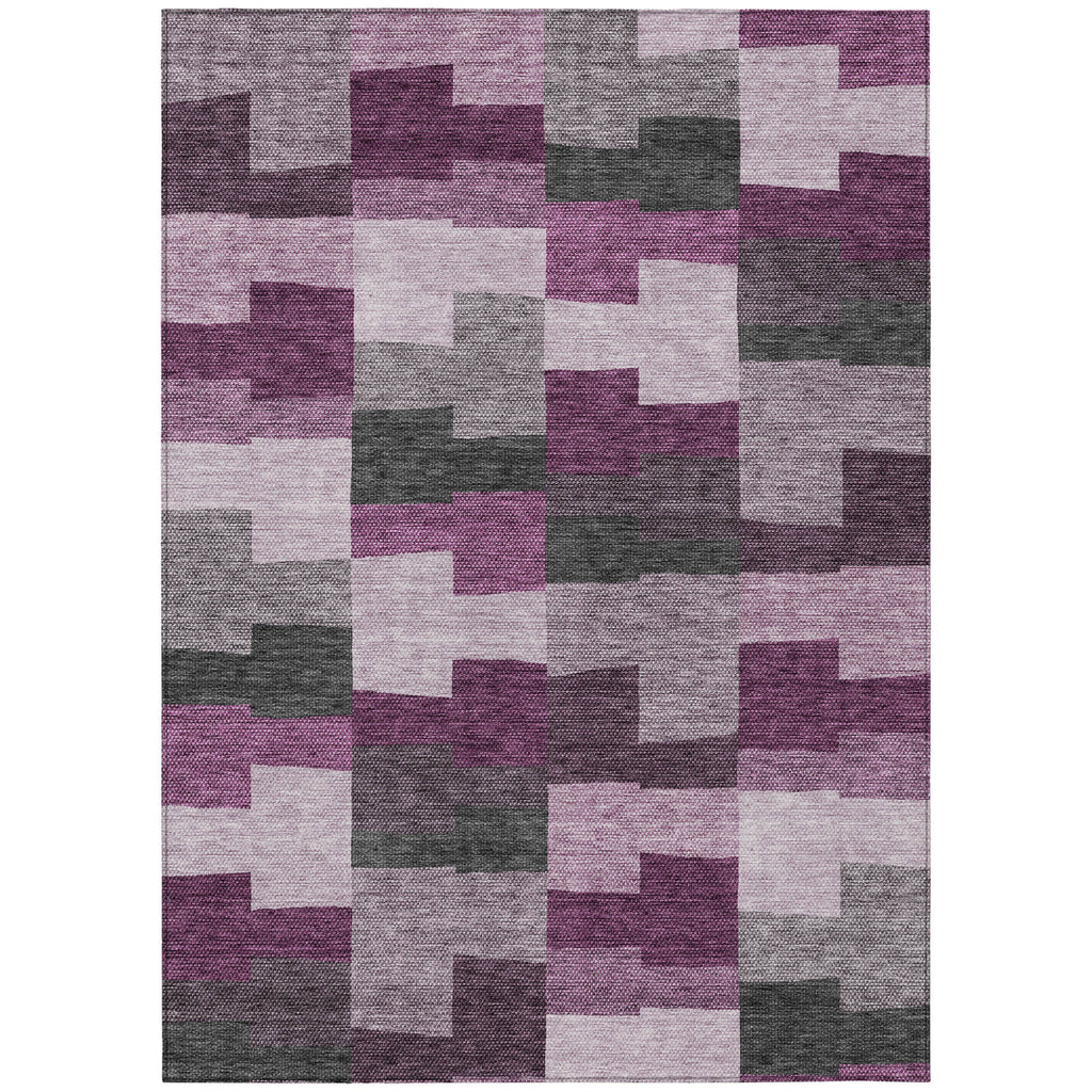 10' X 14' Merlot Mauve And Charcoal Geometric Washable Indoor Outdoor Area Rug