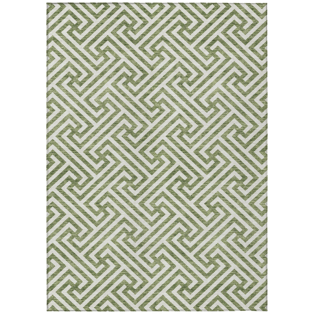 10' X 14' Green And Beige Geometric Washable Indoor Outdoor Area Rug