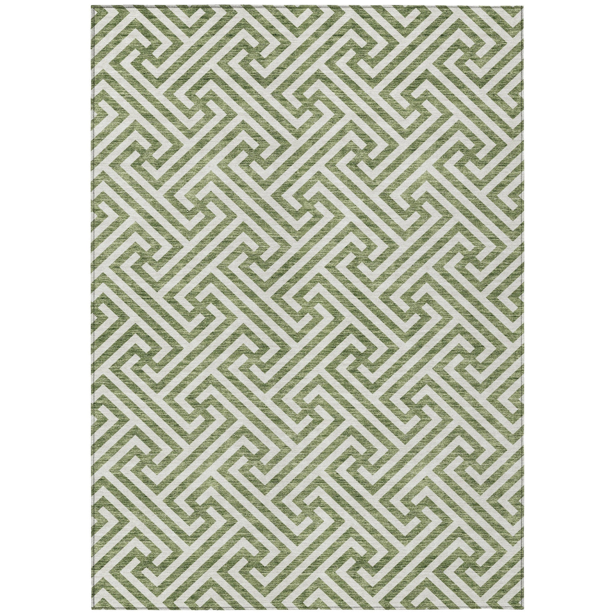 10' X 14' Green And Beige Geometric Washable Indoor Outdoor Area Rug