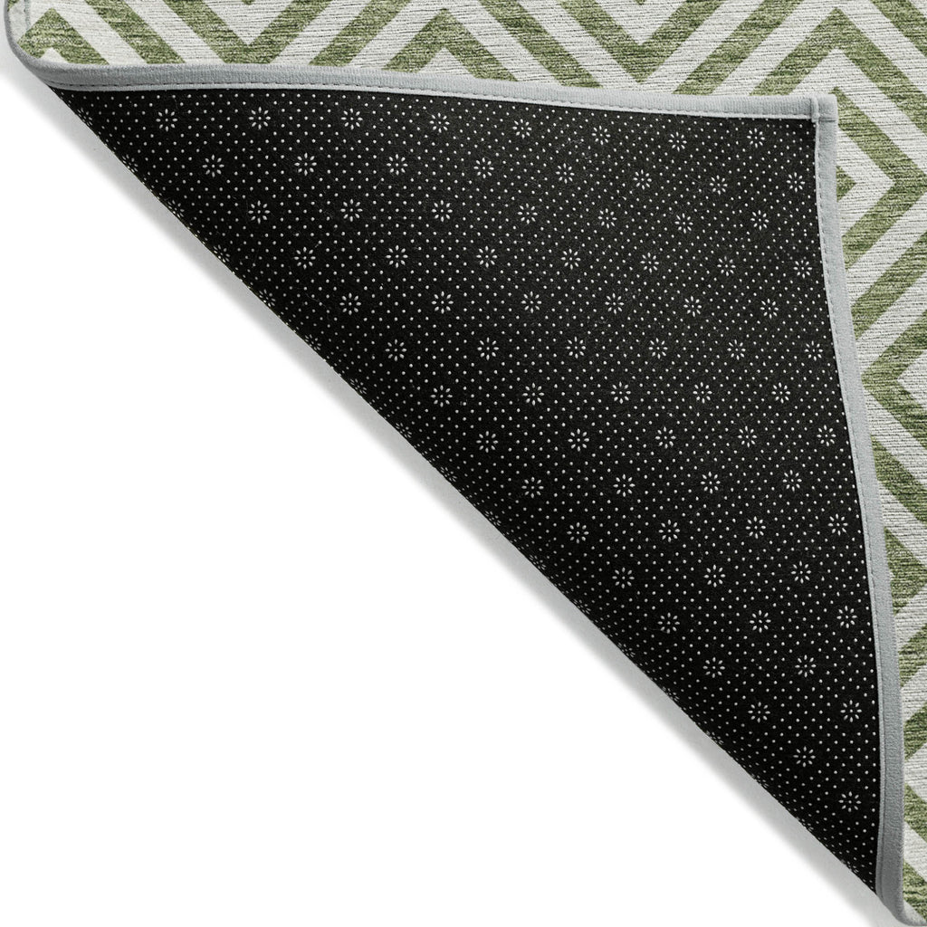 10' X 14' Green And Beige Geometric Washable Indoor Outdoor Area Rug