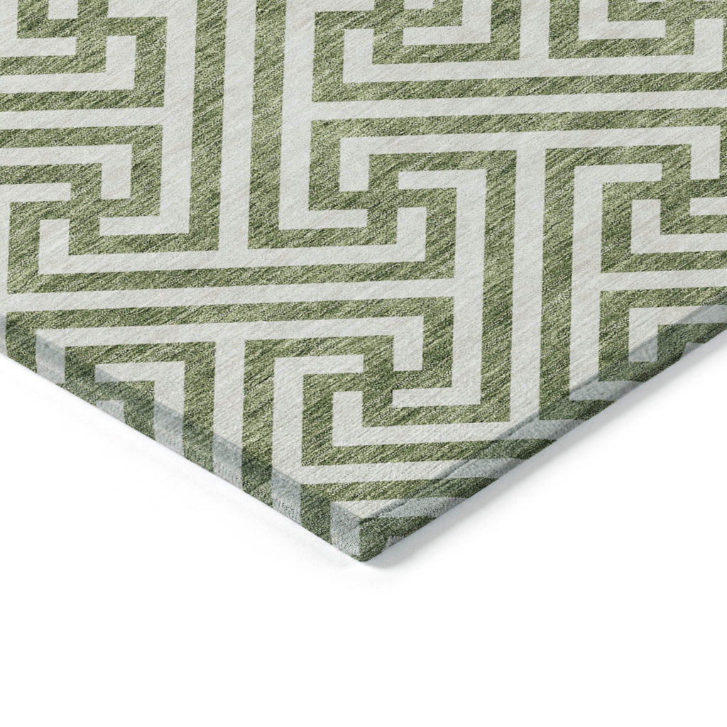 10' X 14' Green And Beige Geometric Washable Indoor Outdoor Area Rug