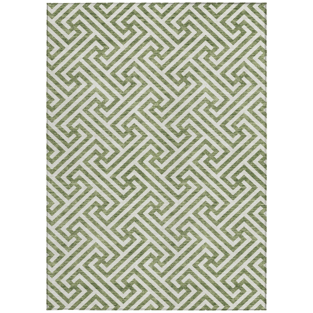 10' X 14' Green And Beige Geometric Washable Indoor Outdoor Area Rug