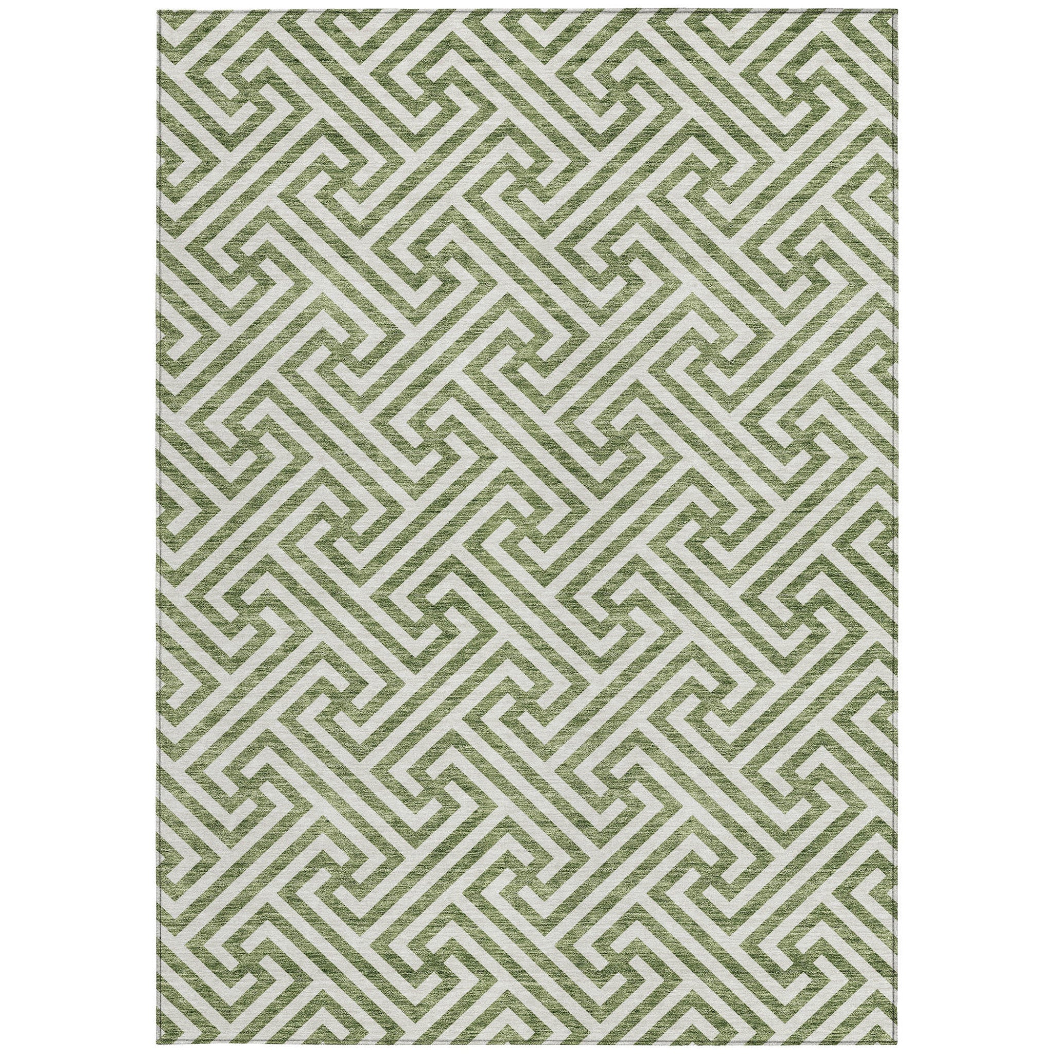 10' X 14' Green And Beige Geometric Washable Indoor Outdoor Area Rug