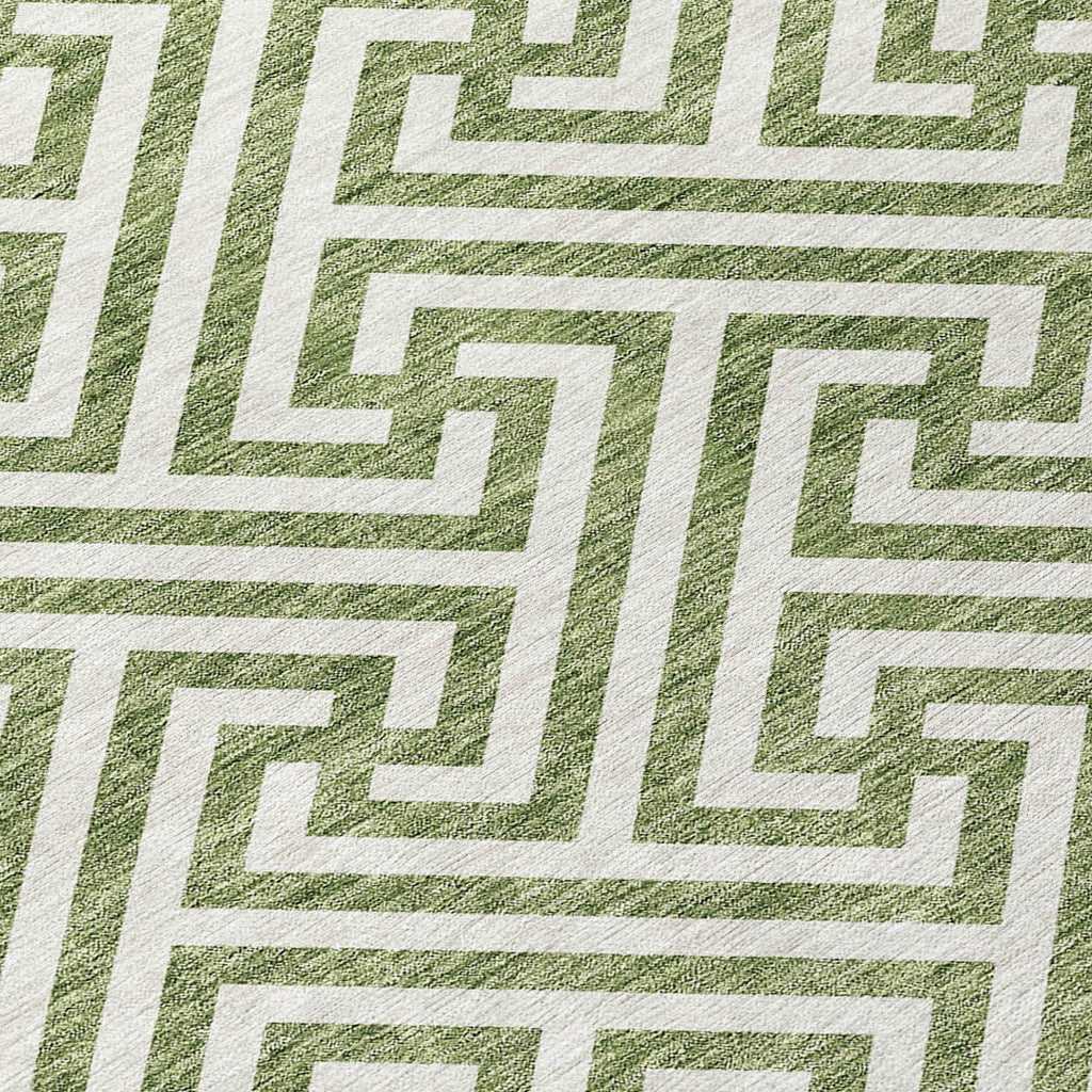 10' X 14' Green And Beige Geometric Washable Indoor Outdoor Area Rug