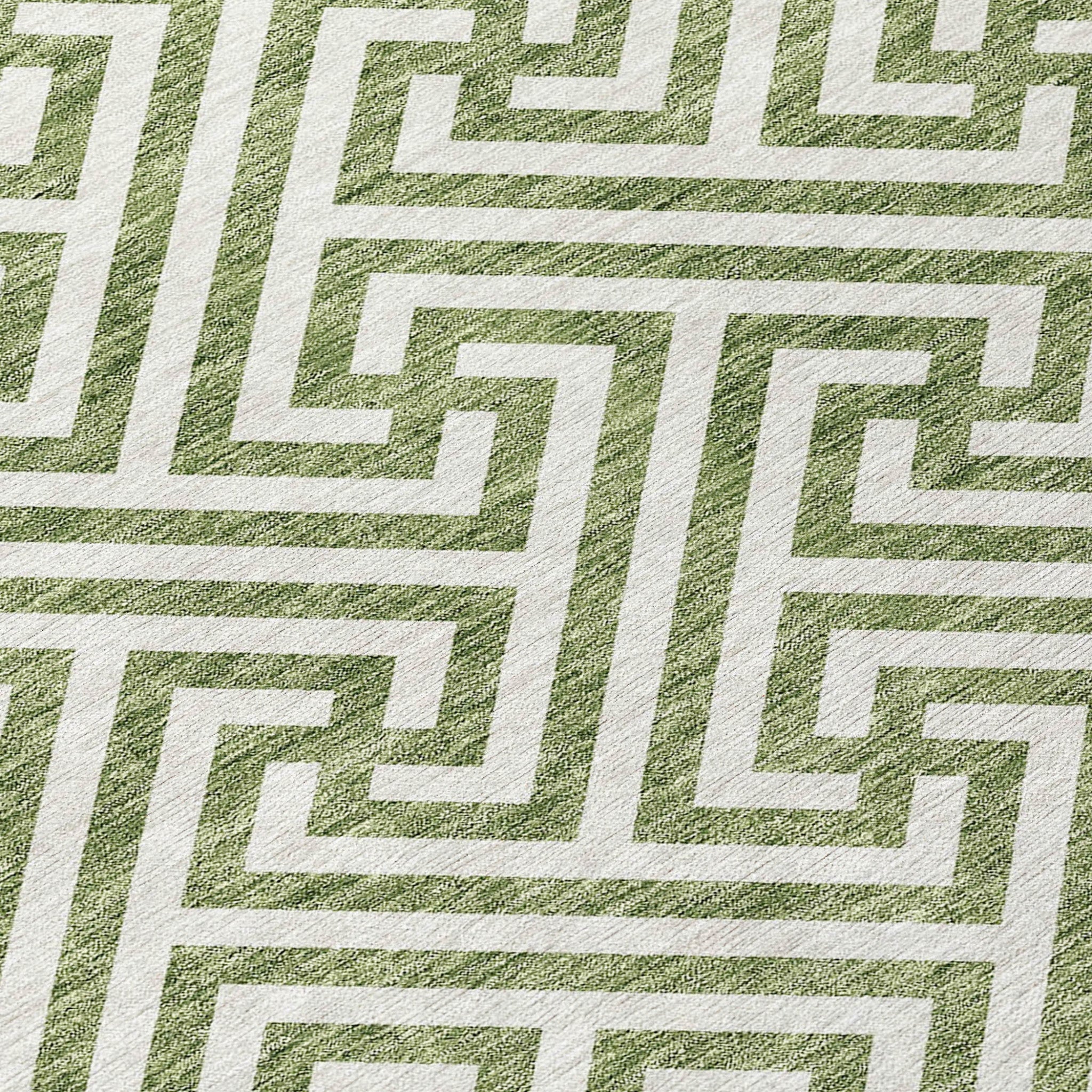 10' X 14' Green And Beige Geometric Washable Indoor Outdoor Area Rug