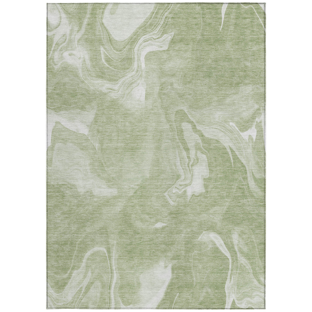 9' X 12' Artichoke Green Fern Green And Ivory Abstract Washable Indoor Outdoor Area Rug
