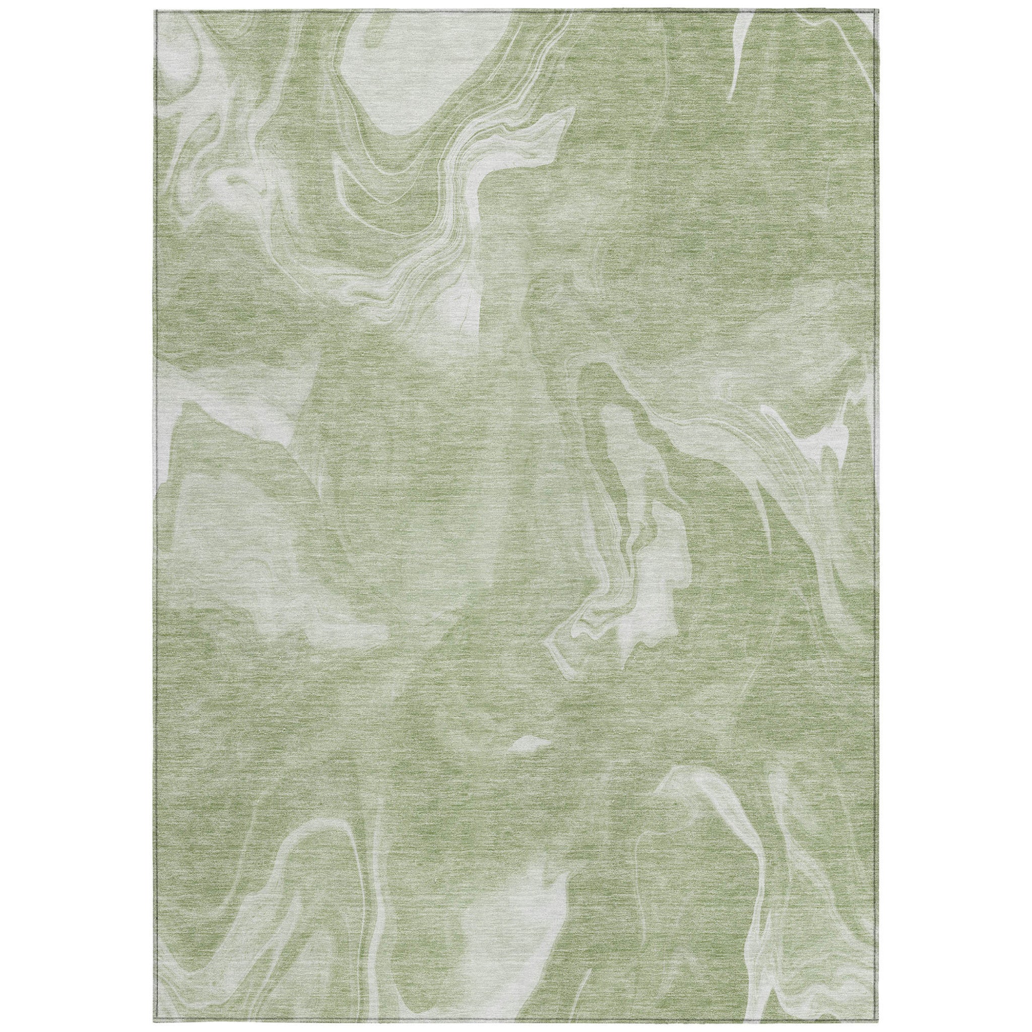 9' X 12' Artichoke Green Fern Green And Ivory Abstract Washable Indoor Outdoor Area Rug