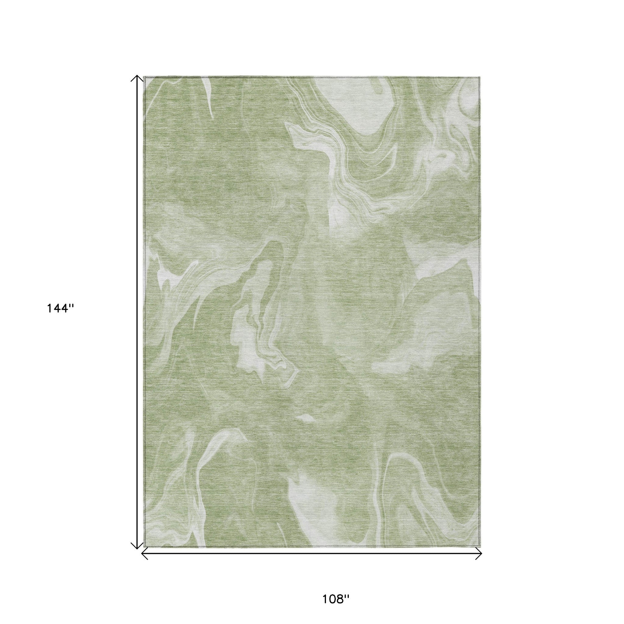 9' X 12' Artichoke Green Fern Green And Ivory Abstract Washable Indoor Outdoor Area Rug