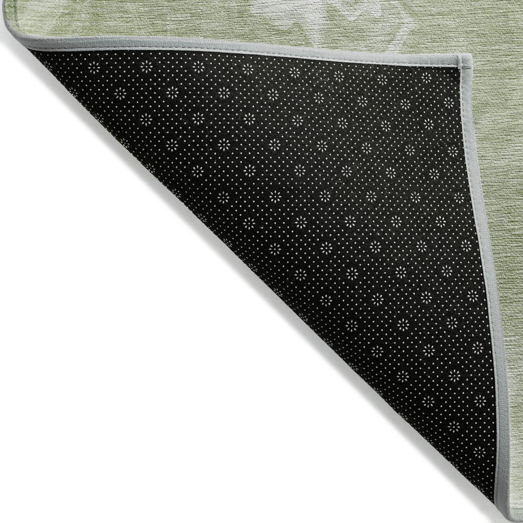 9' X 12' Artichoke Green Fern Green And Ivory Abstract Washable Indoor Outdoor Area Rug