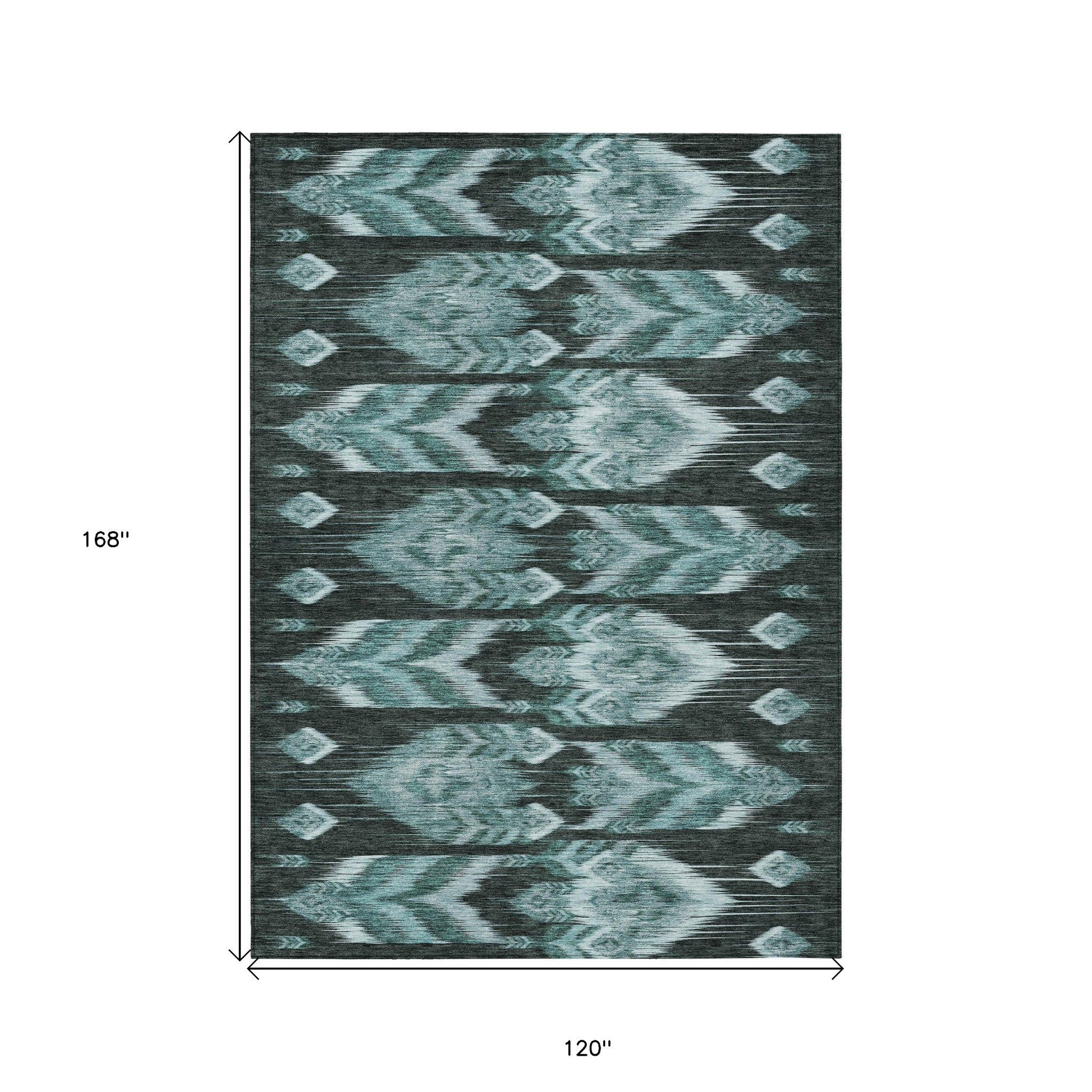 10' X 14' Teal Blue Aqua And Charcoal Southwestern Washable Indoor Outdoor Area Rug