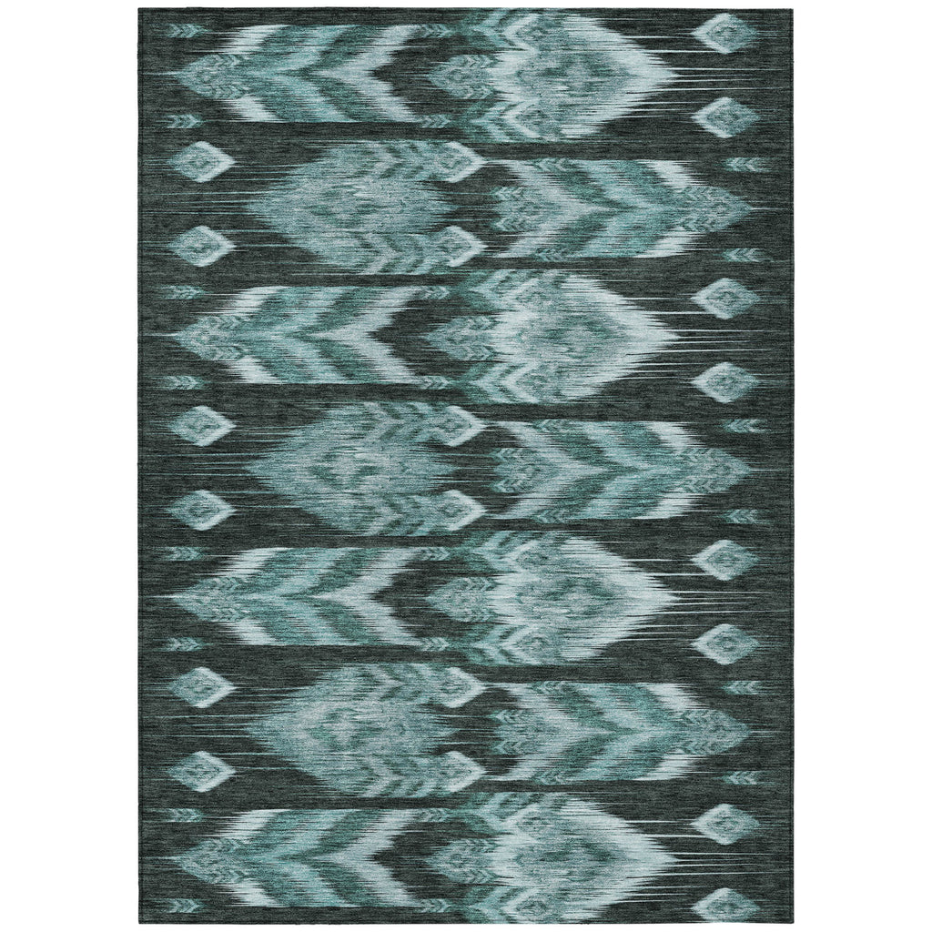 10' X 14' Teal Blue Aqua And Charcoal Southwestern Washable Indoor Outdoor Area Rug