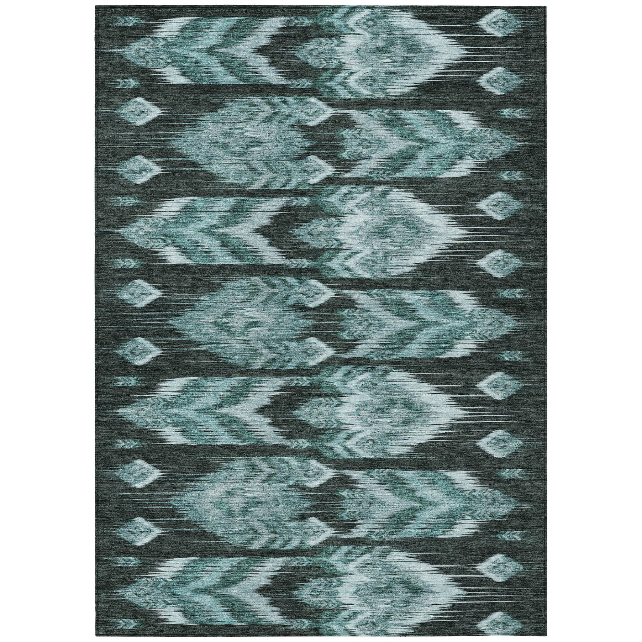 10' X 14' Teal Blue Aqua And Charcoal Southwestern Washable Indoor Outdoor Area Rug