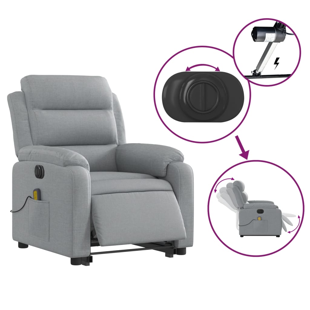 vidaXL Electric Stand up Massage Recliner Chair Light Gray Fabric