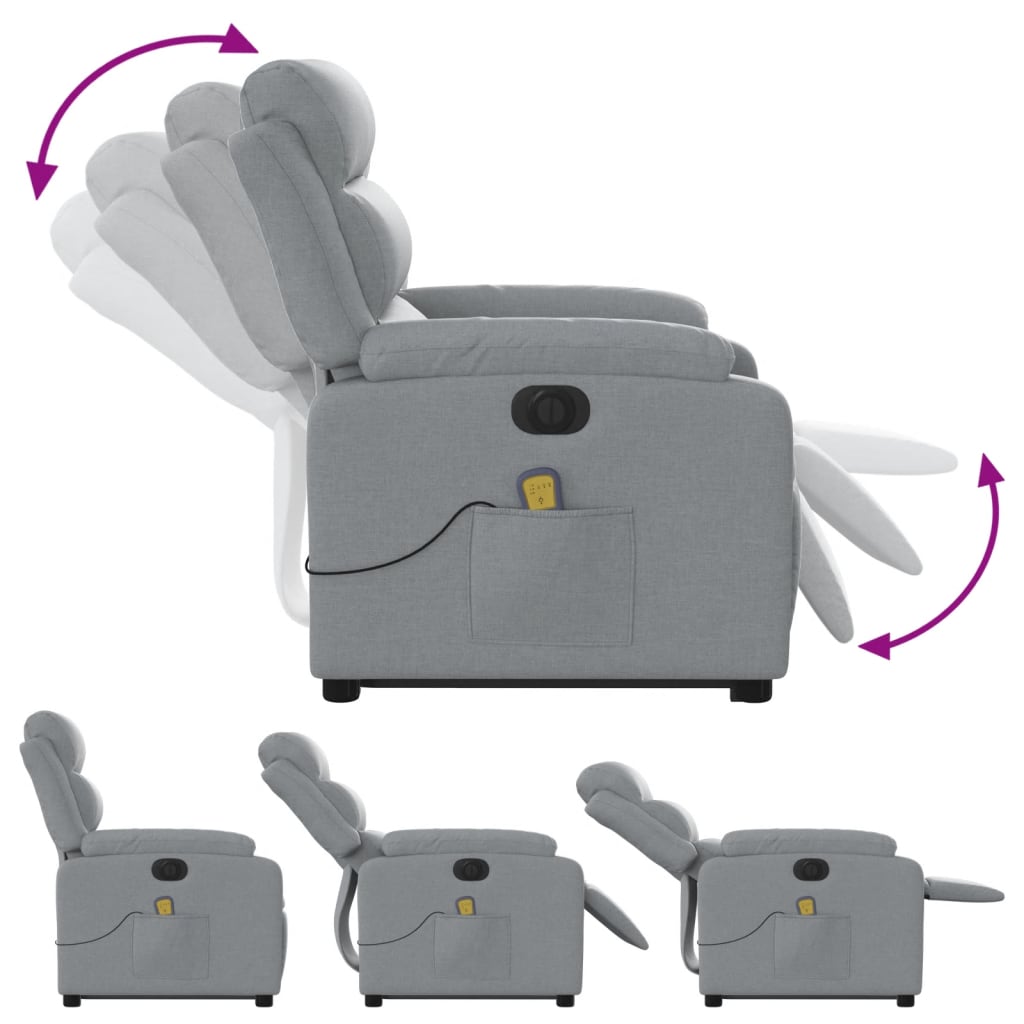 vidaXL Electric Stand up Massage Recliner Chair Light Gray Fabric