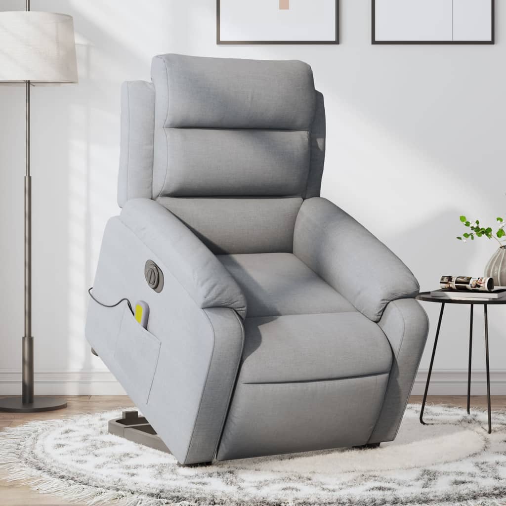 vidaXL Electric Stand up Massage Recliner Chair Light Gray Fabric