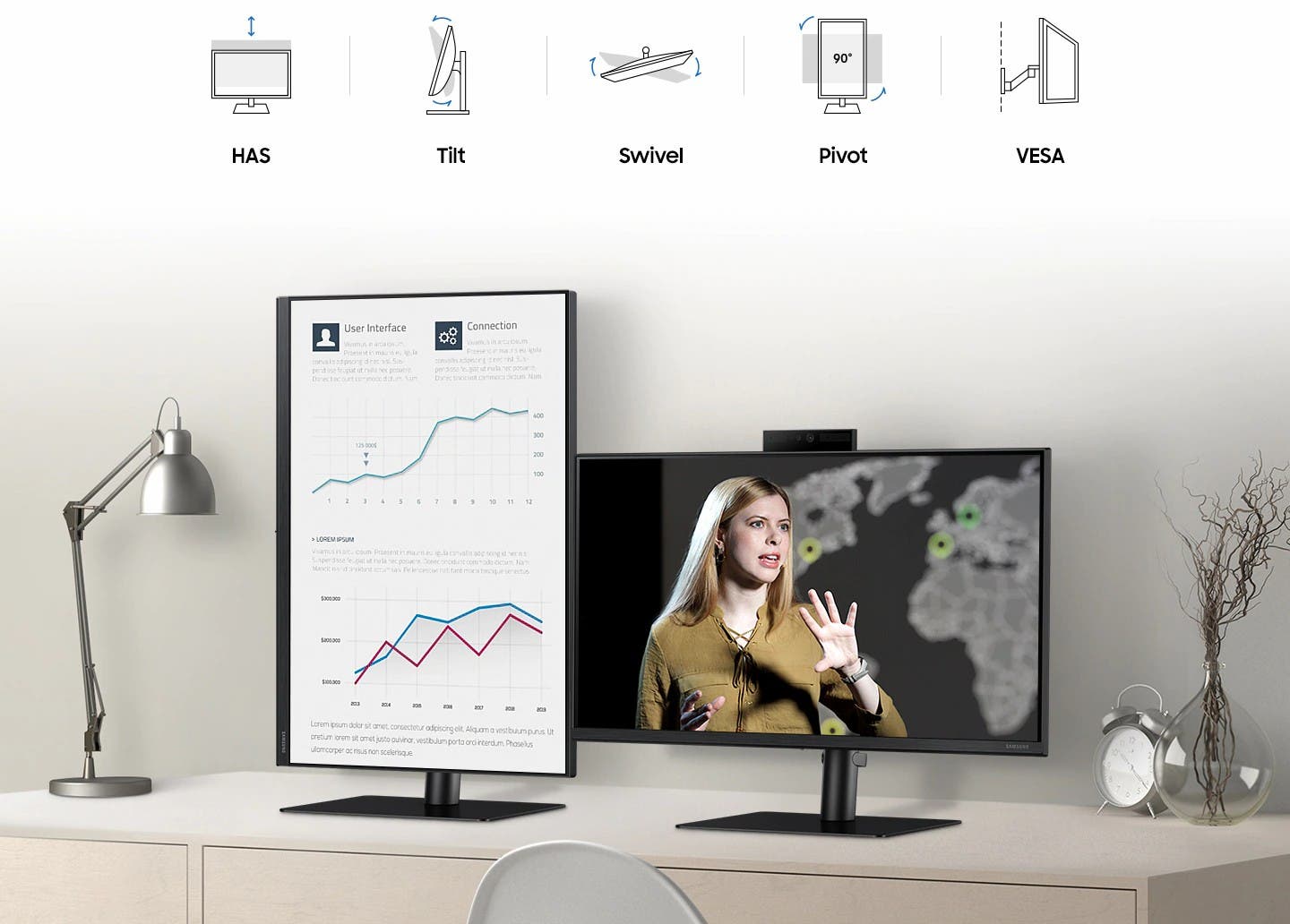 NNEKG Samsung 24 S4 Full HD IPS Freesync Monitor with Webcam (LS24A400VEEXXY)